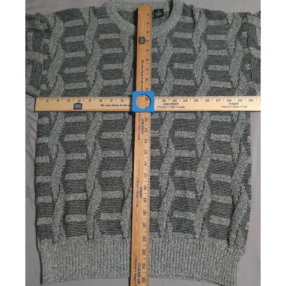 Kenny Rogers Sweater Mens L Gray Cable Knit Geometric Crewneck Pullover Textured